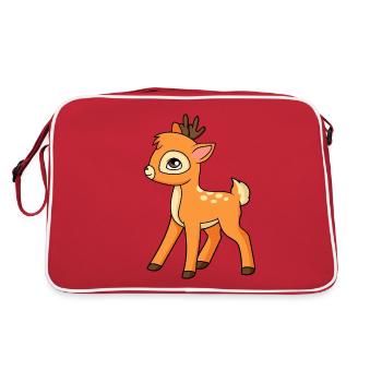 Rehkitz Reh Süß Wald Kind Baby Shirt - Retro Tasche - Rot/Weiß - Hinten
