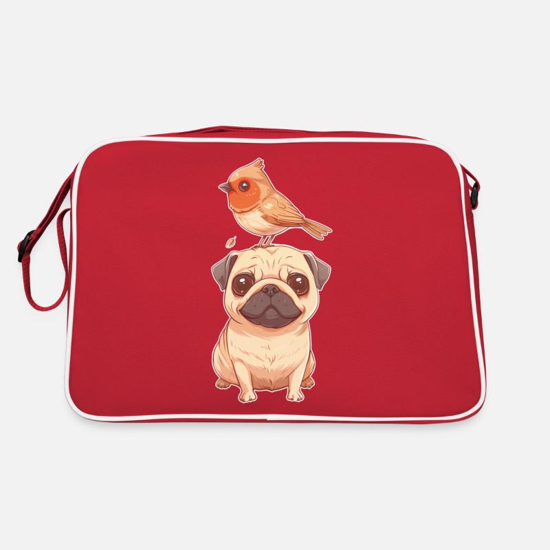 Pug with bird Retro Bag
