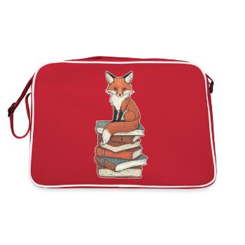 Fox on stack of books - Retro Bag - red/white - Back