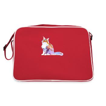 Kunstdruck Katze stolz Maine Coon stylisch episch - Retro Tasche - Rot/Weiß - Hinten