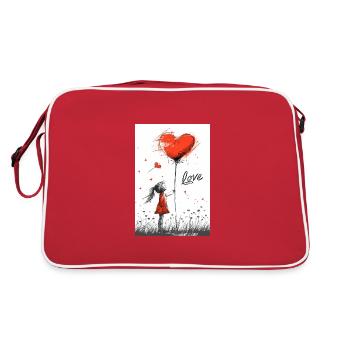 Child with heart balloon conveyed in vivid sketch - Retro Bag - red/white - Back