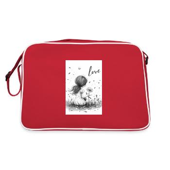 Girl Drawing Love Flower Hatched - Retro Bag - red/white - Back