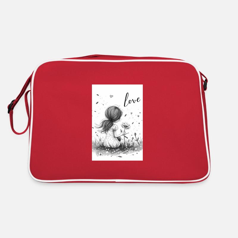 Mädchen Zeichnung Liebe Blume schraffiert Retro Tasche