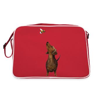 Dackel mit Hummel - Süßestes Dackel Geschenk ever! - Retro Tasche - Rot/Weiß - Hinten