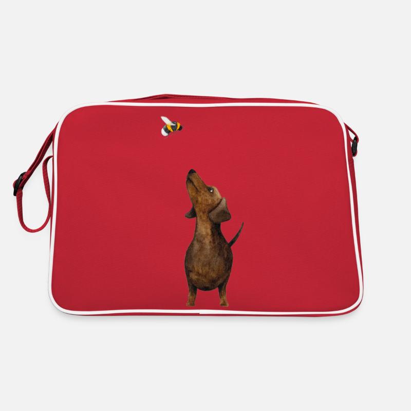 Dackel mit Hummel - Süßestes Dackel Geschenk ever! - Retro Tasche - Rot/Weiß
