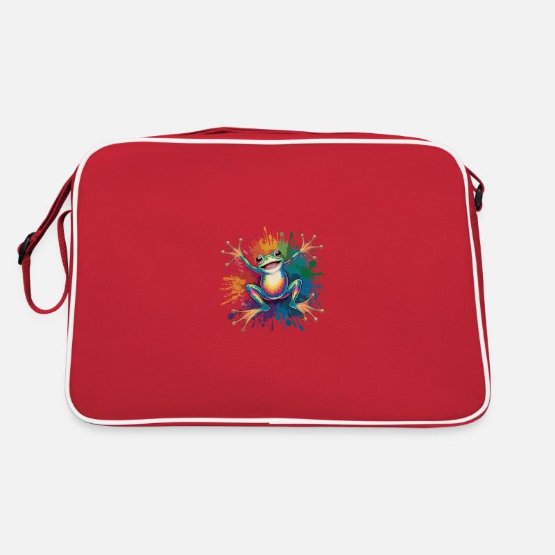 Bunter Spritzender Frosch Regenbogenfarben Retro Tasche