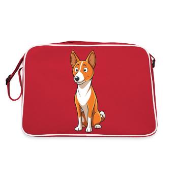 Curious Basenji Tilting Head Listening Intently - Retro Bag - red/white - Back