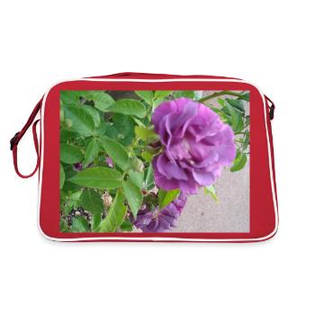 Rose blossom violet - green leaves - Retro Bag - red/white - Back