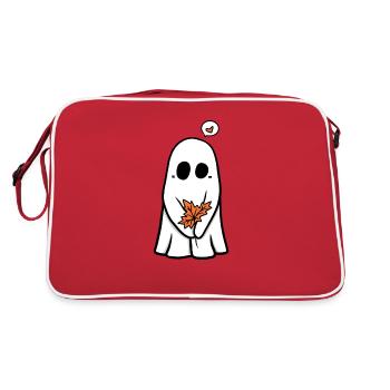 Halloween ghost with an autumn leaf - Retro Bag - red/white - Back