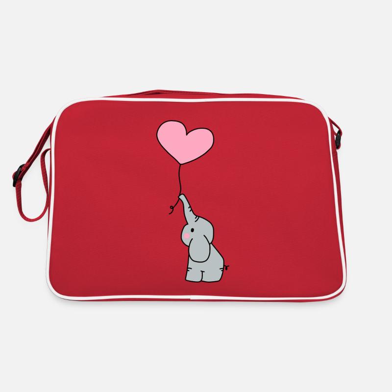 Elefant Herz Luftballon - Retro Tasche - Rot/Weiß