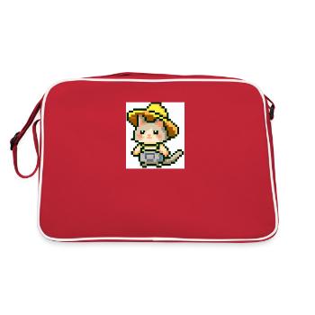 Chat avec chapeau de fermier, fermier, salopettes, pixelart - Sac Retro - rouge/blanc - Dos