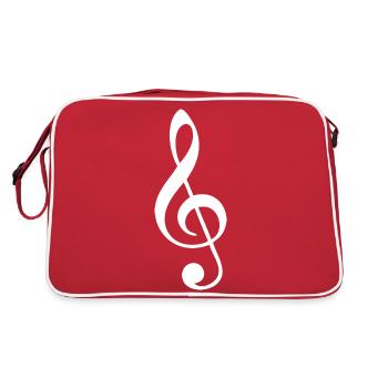 Einzigartiges Notenschlüssel T Shirt Design - Retro Tasche - Rot/Weiß - Hinten