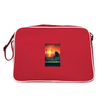 Cat Synthesizer Katze Retro Vintage Studio Gear - Retro Tasche - Rot/Weiß - Hinten