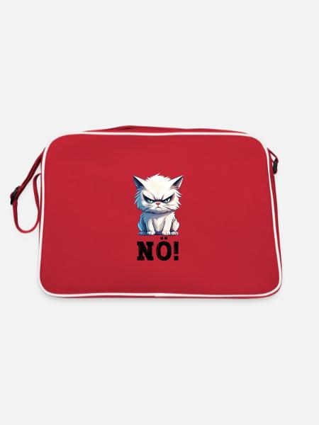 Nö Einfach Nö No Nein Katze Kater Lustig Spruch - Retro Tasche - Rot/Weiß