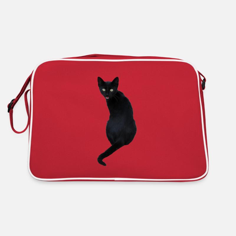 schwarze Katze Kätzchen katzenshirt Geschenk - Retro Tasche - Rot/Weiß