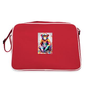 Regenbogen-Affe - Retro Tasche - Rot/Weiß - Hinten