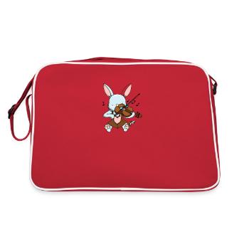 Hase spielt Geige - Retro Tasche - Rot/Weiß - Hinten