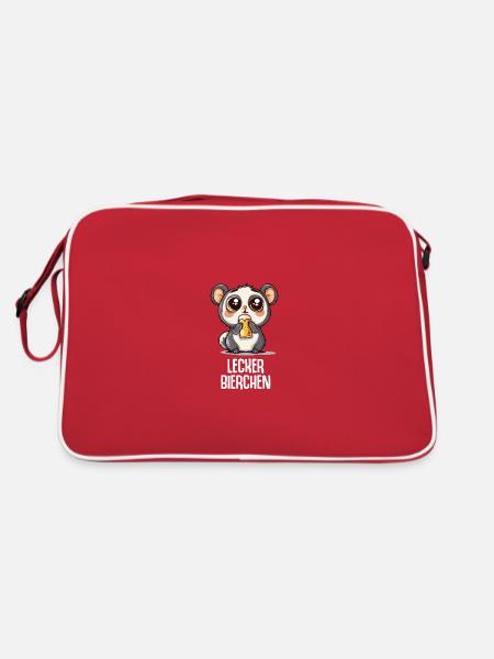 Lecker Bierchen Sad Hamster Meme Bier Alkohol - Retro Tasche - Rot/Weiß - Hinten