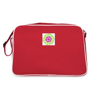 Blume des Lebens pink grün - Retro Tasche - Rot/Weiß - Hinten
