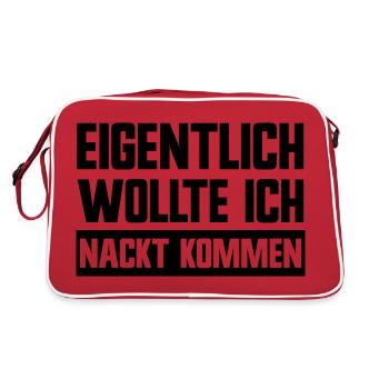 Eigentlich wollte ich nackt kommen lustige Sprüche - Retro Tasche - Rot/Weiß - Hinten