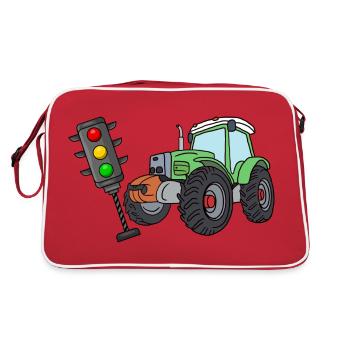 Ein Traktor fährt die Ampel um Ampel muss weg - Retro Tasche - Rot/Weiß - Hinten