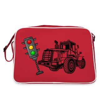 Ein Traktor fährt die Ampel um Ampel muss weg - Retro Tasche - Rot/Weiß - Hinten