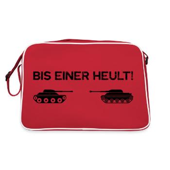 Bis einer Heult lustige Panzer Sprüche - Retro Tasche - Rot/Weiß - Hinten