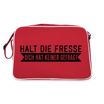 Halt die Fresse dich hat keiner gefragt Spruch - Retro Tasche - Rot/Weiß - Hinten