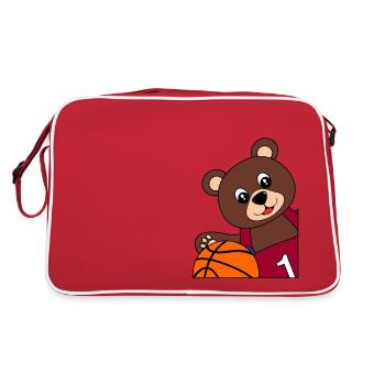 Bär mit Basketball - Basketballmotiv - Retro Tasche - Rot/Weiß - Hinten