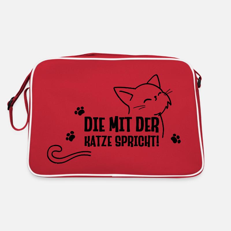 Die mit der Katze spricht lustige Katzen Sprüche - Retro Tasche - Rot/Weiß