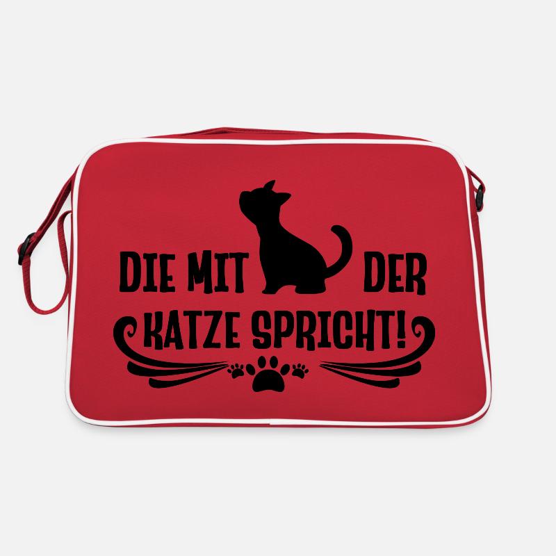 Die mit der Katze spricht lustige Katzen Sprüche - Retro Tasche - Rot/Weiß