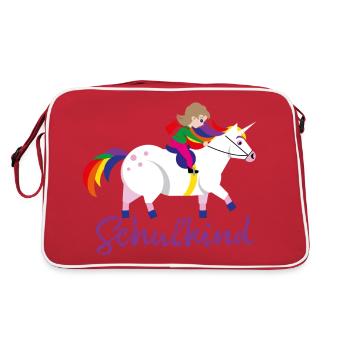 Schulkind Einhorn - Retro Tasche - Rot/Weiß - Hinten