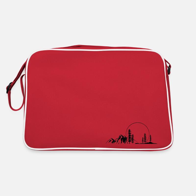Berge Wald retro Mond - Retro Tasche - Rot/Weiß