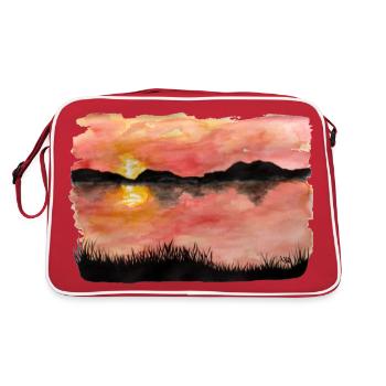 Painted Sunset Watercolor/Ink - Retro Bag - red/white - Back