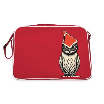 Eule mit Weihnachtsmütze, Tiermotive,lustig - Retro Tasche - Rot/Weiß - Hinten