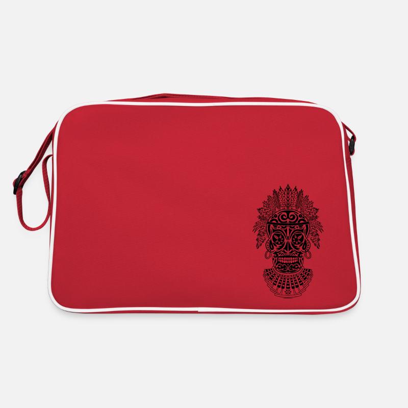 Schwarzer Schamanenschädel - Retro Tasche - Rot/Weiß