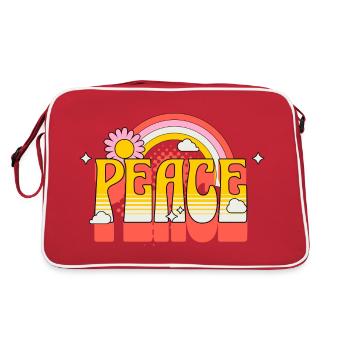 Peace Frieden Bunt Regenbogen Blume Gegen Krieg - Retro Tasche - Rot/Weiß - Hinten