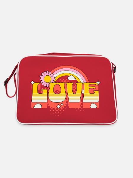 Love Scripture Flower Rainbow Clouds Art - Retro Bag - red/white - Back