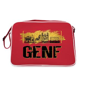 Genève, Suisse, City Skyline, Home Love, Gold - Sac Retro - rouge/blanc - Dos