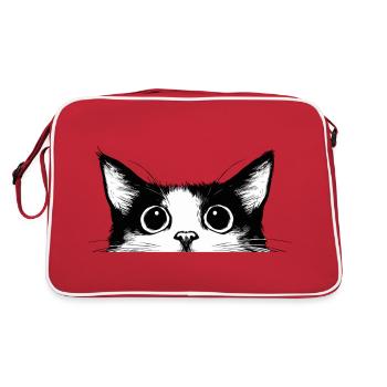 Cat Cat Head Black White Drawn Cartoon - Retro Bag - red/white - Back
