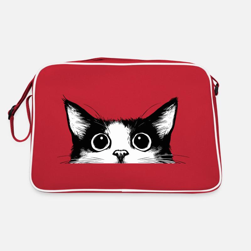 Tête de chat noir blanc dessiné dessin animé Sac Retro