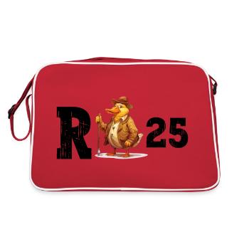 Rente 2025 Ente Rentner Rentnerin Ruhestand Lustig - Retro Tasche - Rot/Weiß - Hinten