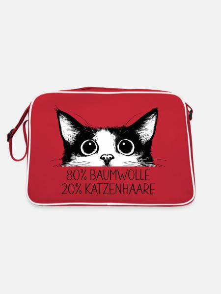Katze 80% Baumwolle 20% Katzenhaare Lustig Spruch - Retro Tasche - Rot/Weiß - Hinten