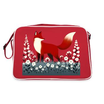Fox in flower meadow - Retro Bag - red/white - Back