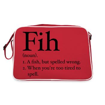 Funny Fih Fish Meme Fish Fih Funny Misspelled Fish - Sac Retro - rouge/blanc - Dos