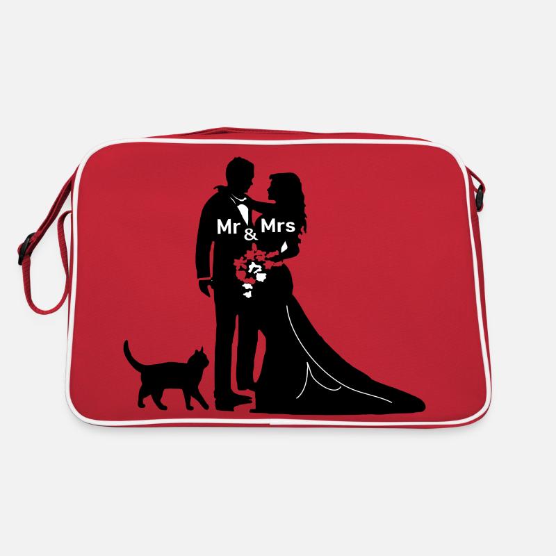 Newlyweds with cat wedding marry bachelor Retro Bag