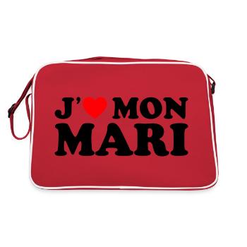 J'aime Mon Mari Cadeau Femme Mariée Coeur Rouge - Sac Retro - rouge/blanc - Dos