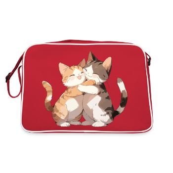 Chats, Amour, Câlin, Câlin, Coeur, Mignon, Mignon - Sac Retro - rouge/blanc - Dos