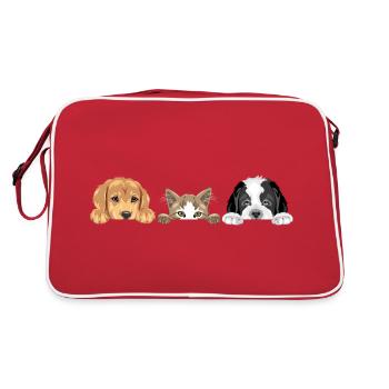 Golden Retriever, Katze und Bernhardiner - Retro Tasche - Rot/Weiß - Hinten