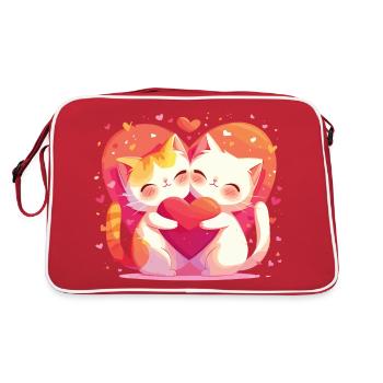Chats, Amour, Câlin, Câlin, Coeur, Doux, Mignon - Sac Retro - rouge/blanc - Dos